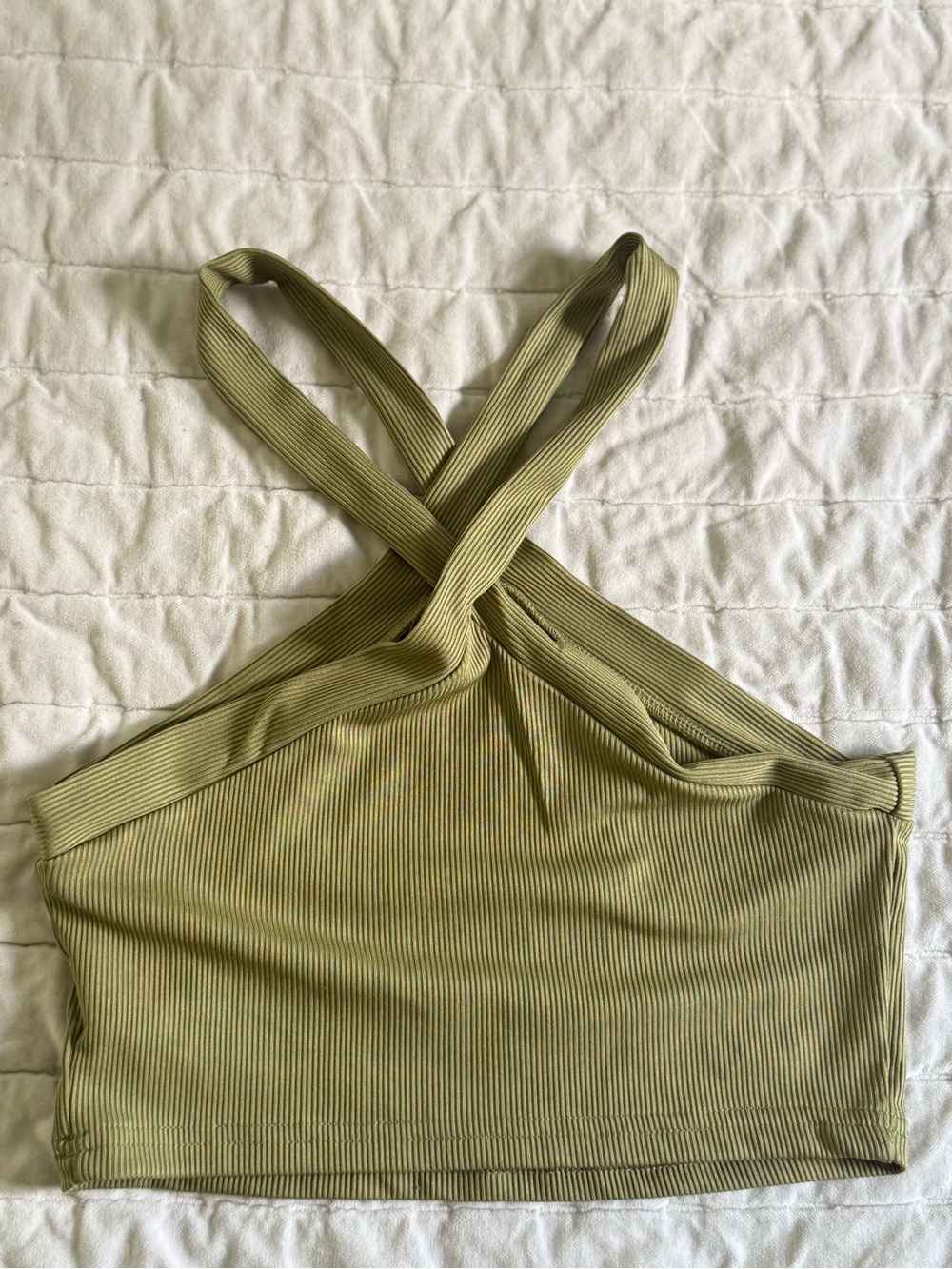 SHEIN Olive Green Ribbed Criss Crop Top 
Size S